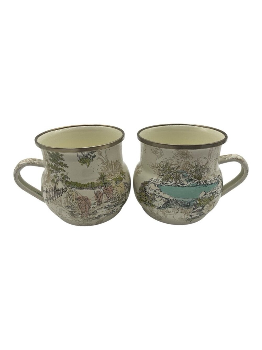 MacKenzie-Childs Retired "Aurora" Pattern Enamel Coffe Mugs, Set of 2 Vintage
